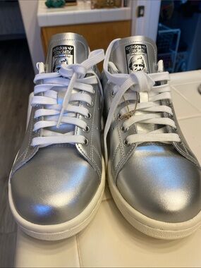 adidas Silver Metallic Stan Smith Sneakers with White Laces